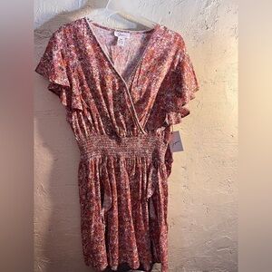 Pink Floral NWT Cottagecore Flutter Sleeve Dress by Japna Medium ruffle cotton